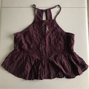 LA Hearts // NWOT Plum Pleated Lace Crop Top